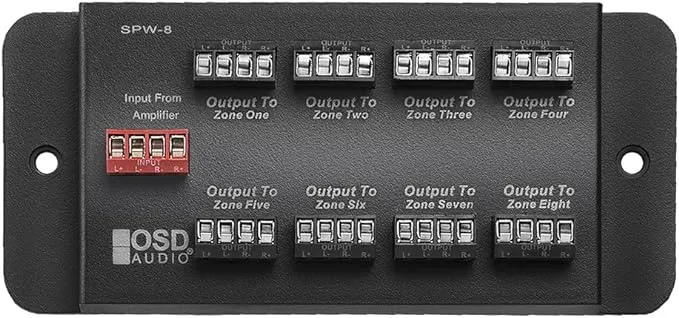 SPW8 Whole House Audio 8-Zone Speaker Distribution Panel Single Audio Input 300W Per Channel - OSD Audio