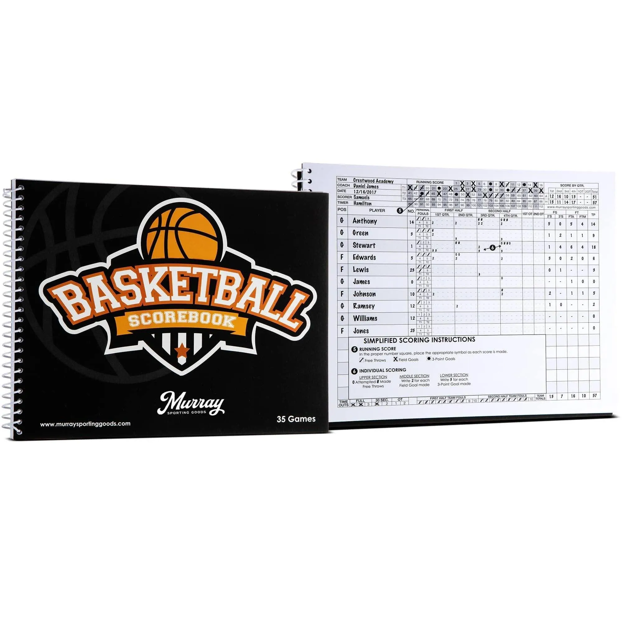 Murray Sporting Goods Basketball Scorebook - 35 Games Score Book Side by Side ...