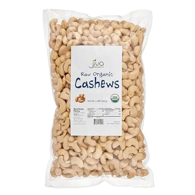 Jiva Organics Raw Organic Cashews (Whole) 2 Pound Bag