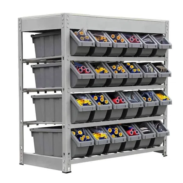 King's Rack Hanging Bin Rack Storage System Heavy Duty Steel Rack Organizer Shelving Unit w/ 35 Plastic Bins in 8 tiers