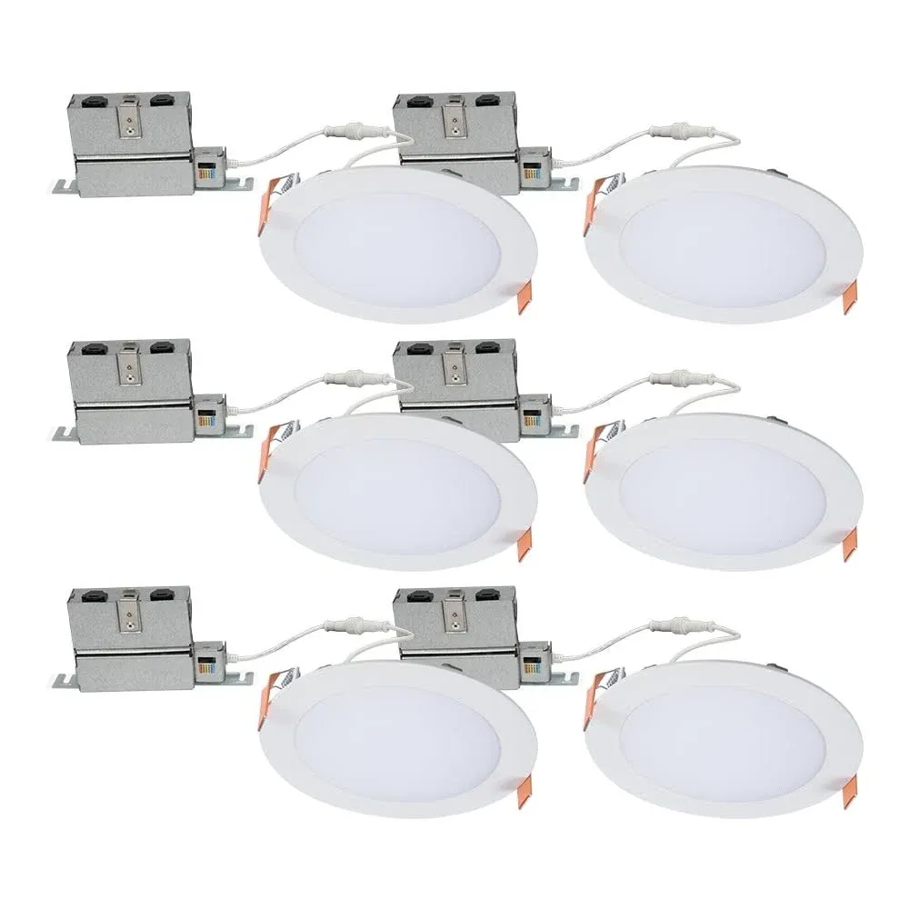 HALO 6 inch Recessed LED Ceiling & Shower Disc Light – Canless Ultra Thin Downlight – 5 CCT Selectable - White - 6 Pack 