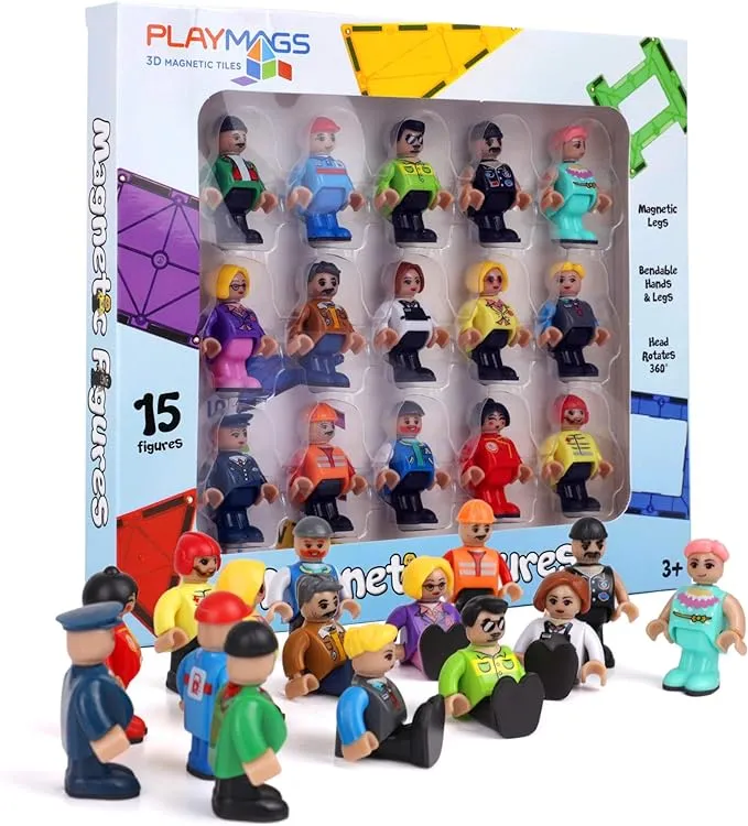 Playmags Magnetic Figures-Community Figures Set of 15 Pieces - Play People Perfect for Magnetic Tiles - Stem Learning Toys Children - Magnetic Tiles