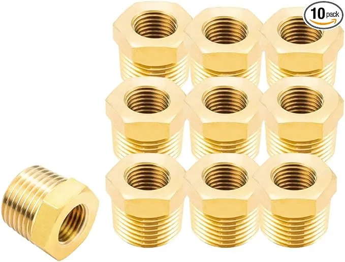 Brass Reducing Hex Bushing 1/2&#034; NPT Male to 1/4&#034; NPT Female Pipe Fitting Redu...