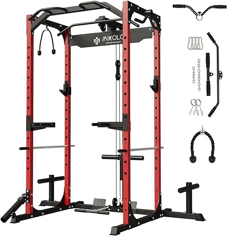 Mikolo Power Cage with LAT Pulldown - 1200 lbs Capacity Workout Rack