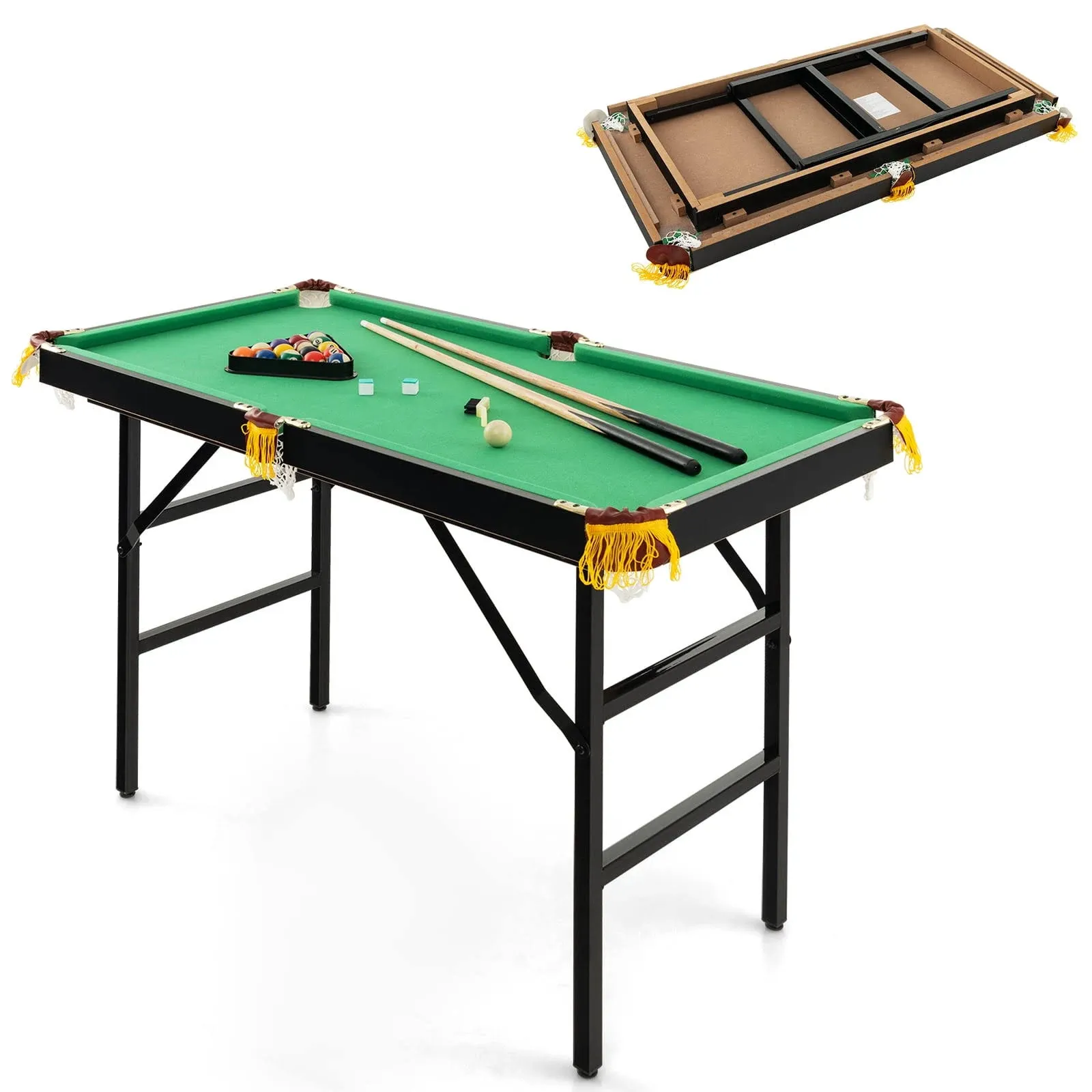 COSTWAY 47" Folding Billiard Table Pool Game Table Indoor Kids W/ Cues Brush ...