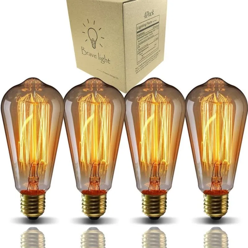 Bravelight Vintage Light Bulbs, Filament Light Bulbs,Edison Bulbs ST64 E26 40W ...