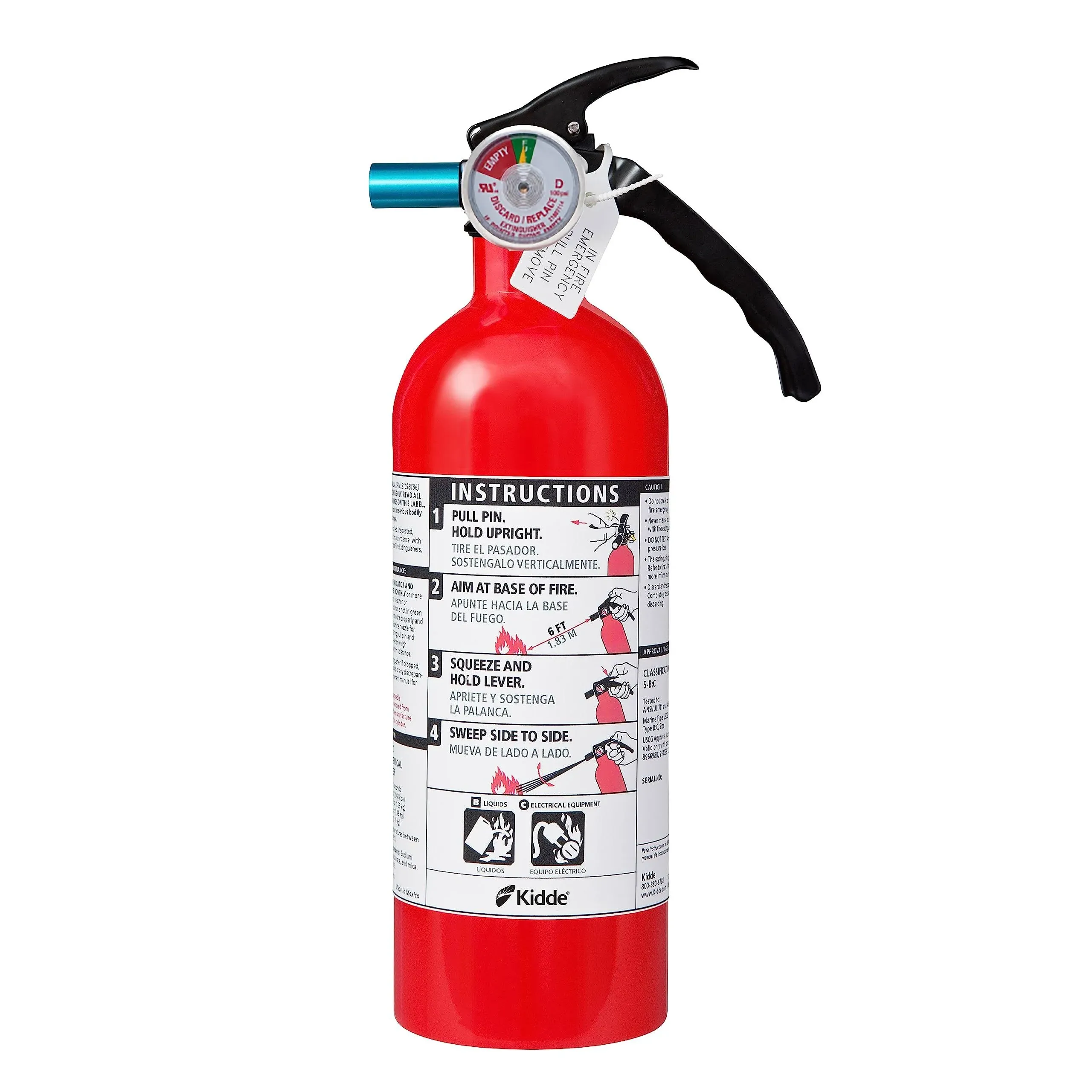 Kidde Fire Extinguisher for Home &amp; Office Use, 5-B:C, 3.2 Lbs., USCG Approved wi