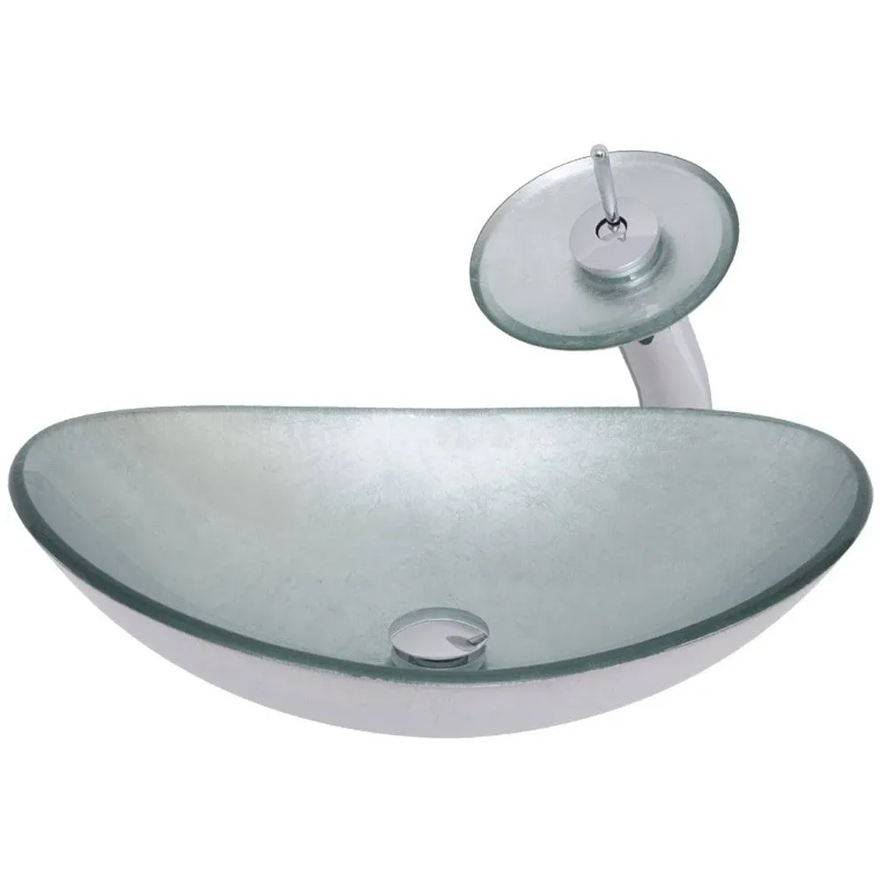 Novatto Argento Oval Glass Vessel Bathroom Sink Set, Chrome