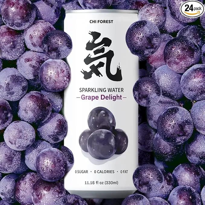 Genki Forest Flavored Sparkling Water, Grape Delight, 11.15 fl oz Cans(pack of 24)