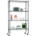 BestOffice 4-Tier Adjustable NSF-Certified Metal Shelf 36L x 14W x 62H Wire Shelving Unit Storage with Wheel for Small places Restaurant Ga