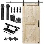 S&Z TOPHAND 36 in. x 84 in. Unfinished British Brace Knotty Barn Door with 6.6FT Sliding Door Hardware Kit/Solid Wood/Sliding Door/Double Surfaces/A Simple Assembly is Required (36, Door+J Shape)