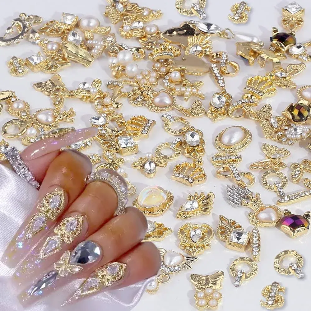 Dornail 50pcs Gold Nail Charms