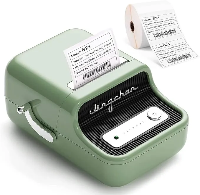 2 Inch Label Printer B21 with Tape, Wireless Bluetooth Portable Sticker Maker, Small Business Thermal Printer, Compatible iOS & Android, for All Purpose Barcode Address Text Labels (Green)