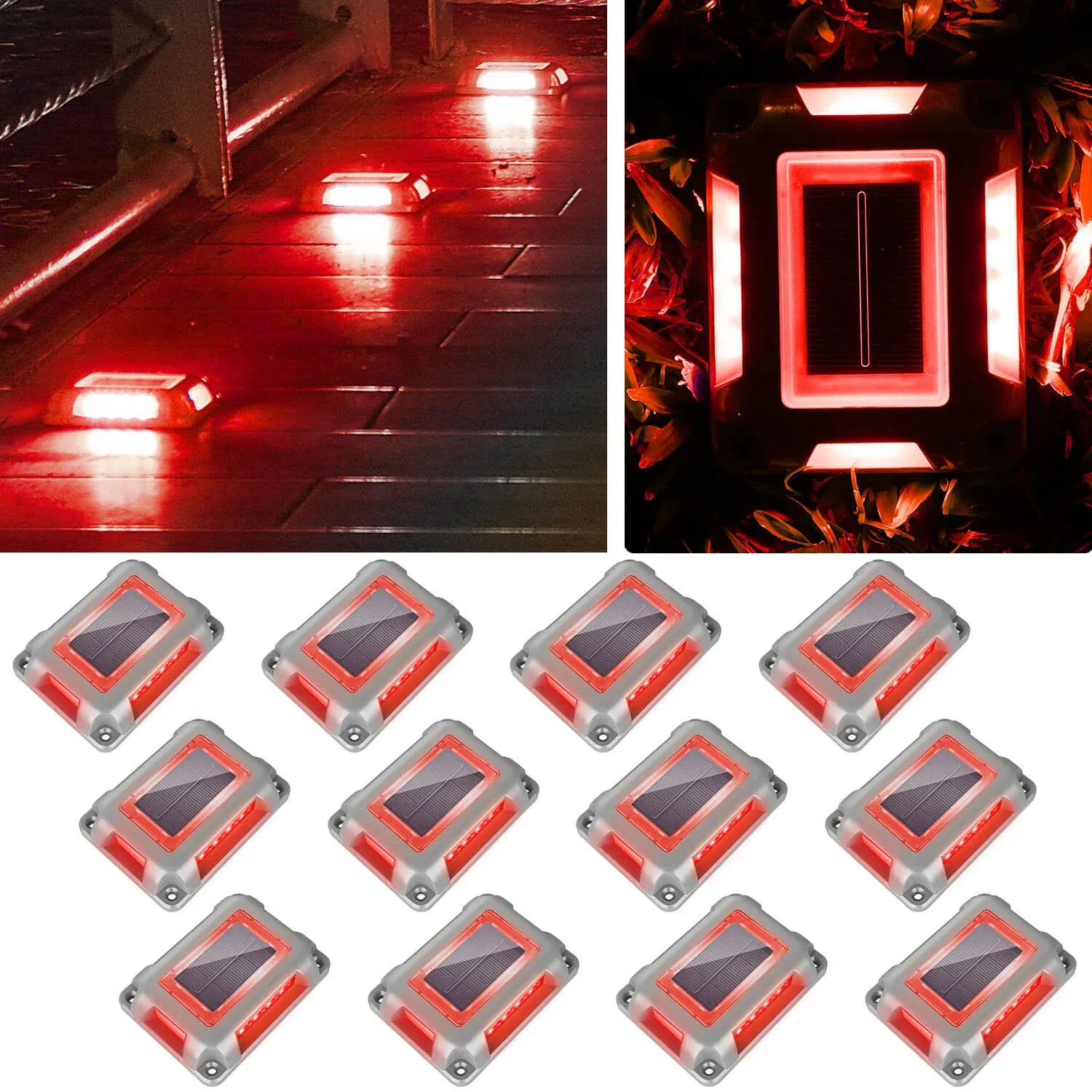 Red Rectangle Solar Deck Lights 12 Pack