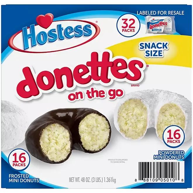 Hostess Donettes Variety Pack Donuts, Snack Size, 1.5 oz., 32 pk.