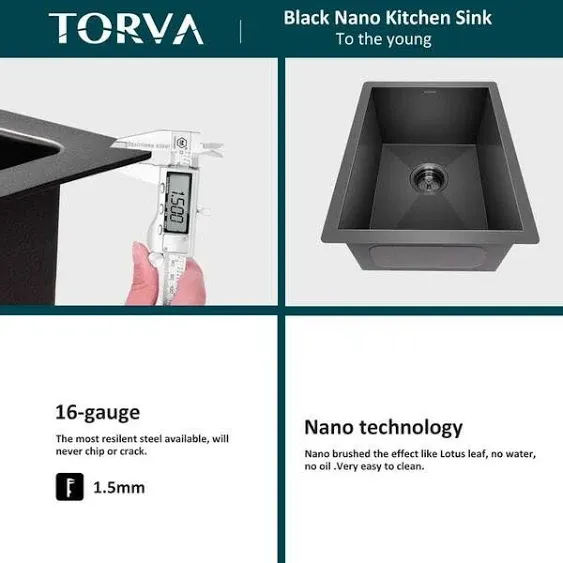 Black Stainless Steel 15 in. Single Bowl Drop-In Kitchen Sink