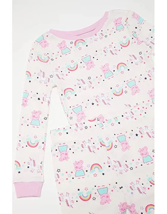 Peppa Pig Girls' Toddler 4 Piece Cotton Long Sleeves and Pajama Pants Set