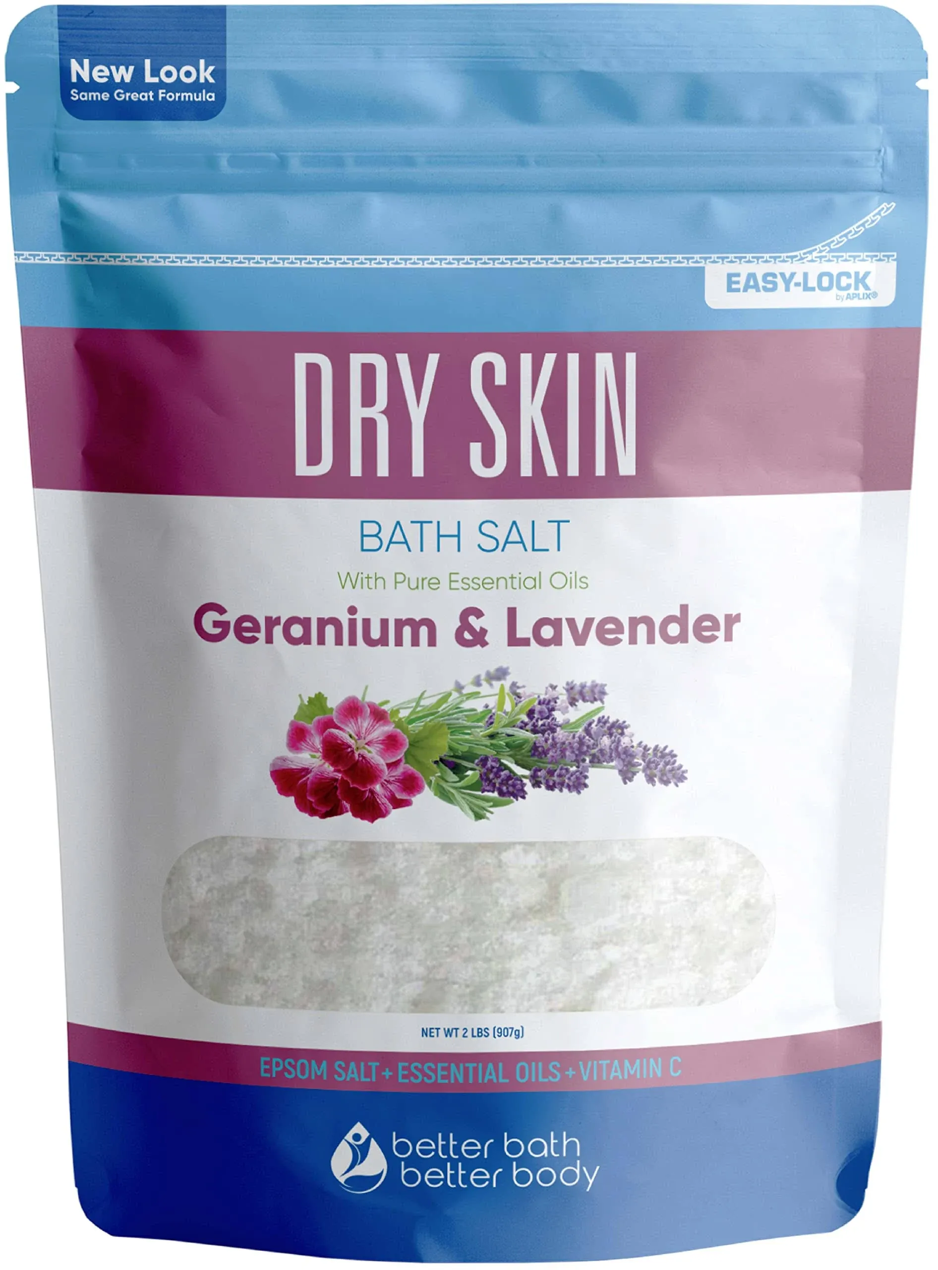 Dry Skin Bath Salt 32oz (2-lbs) Epsom Salt Bath Soak with Lavender & Geranium ES