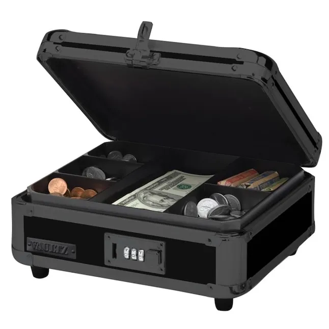 Vaultz VZ00308 Locking Cash Box, Bill and Coin Tray, Combination Lock, 8.5 x 10cm x 25cm , Tactical Black