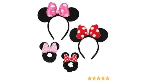 Shiny Mouse Ears Headband and Sequin Velvet Bow Scrunchies - Hair Accessories for Girls, Women, and Kids Birthday Party