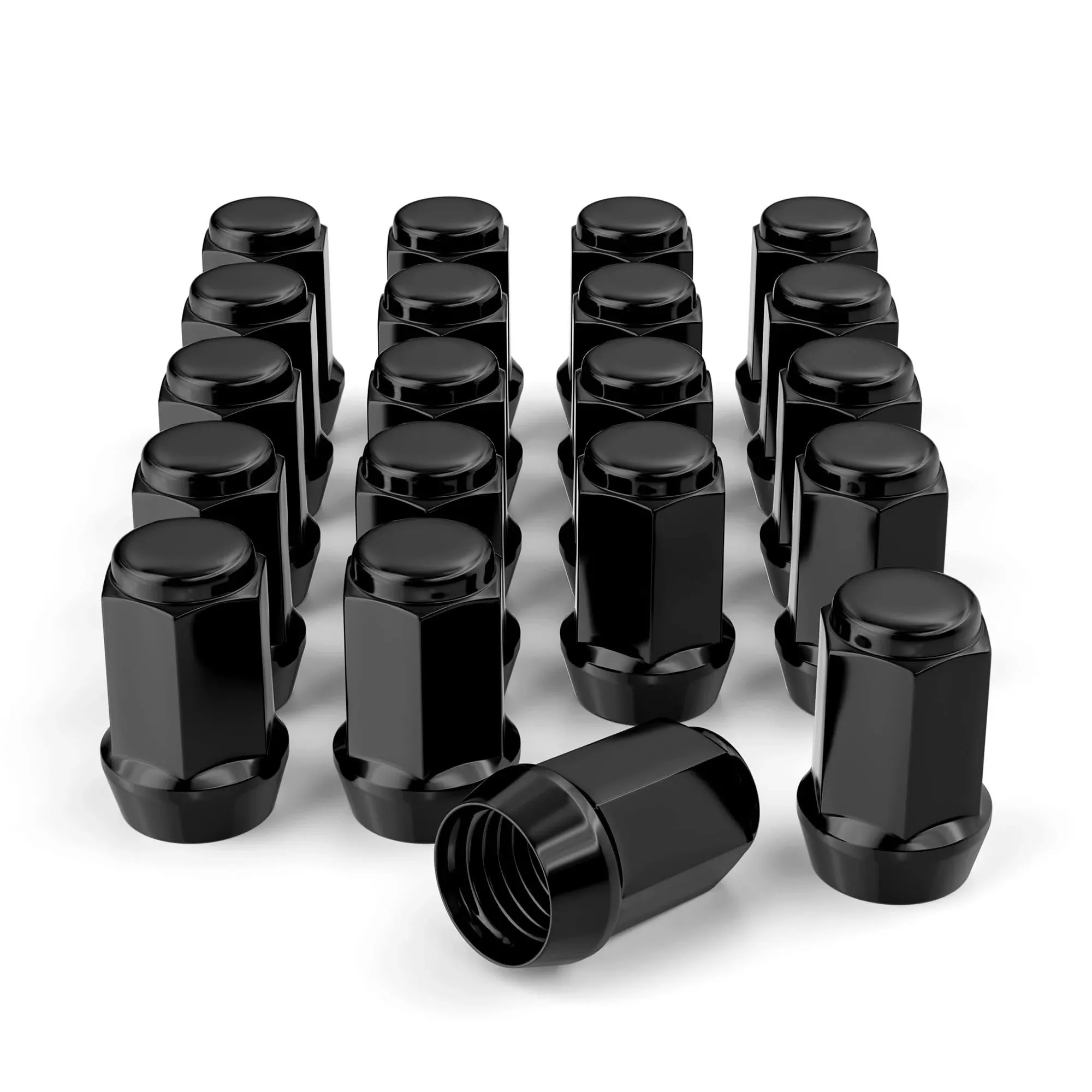 20pcs 1/2-20 1.38 inch Closed End Bulge Acorn Black Lug Nuts - Cone Seat - 19mm Hex Compatible with Bronco Mustang Cherokee Ranger Explorer Liberty