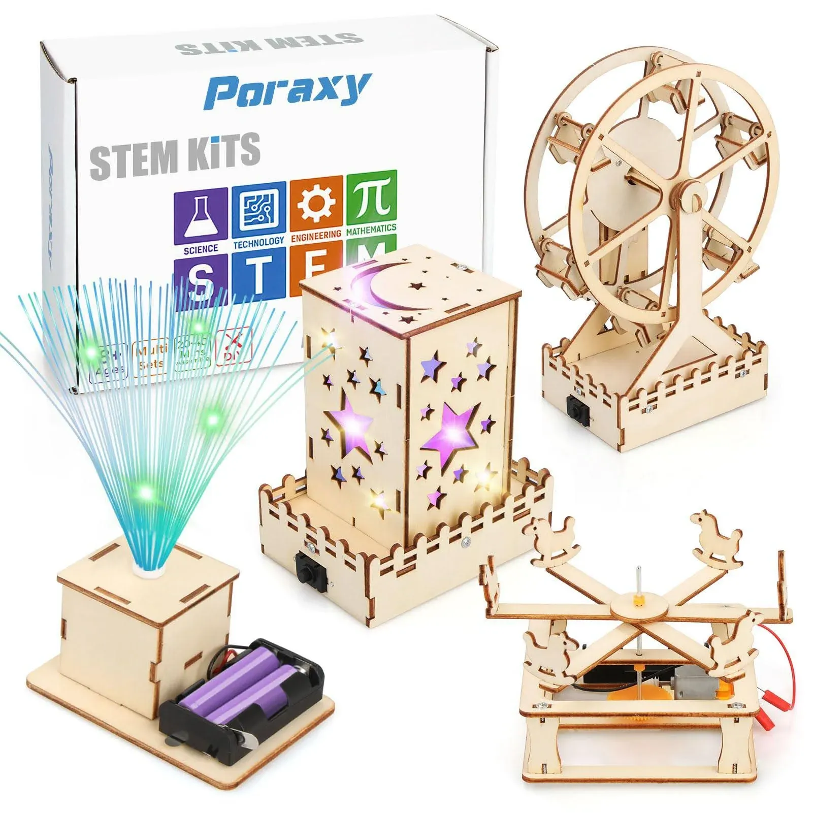 Poraxy 4 in 1 Stem Kits, Wooden Construction Science Kits, Stem Projects for Kids ...