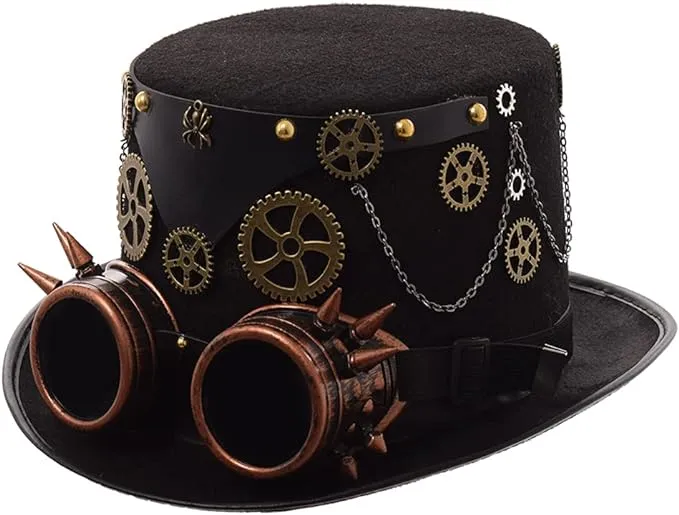 GRACEART Unisex Steampunk Top Hats with Goggles for Women Men