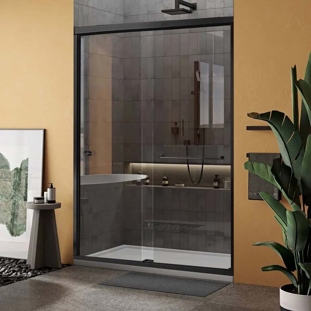 Sorrento Economy Semi Frameless Double Sliding Tub Shower Door 56"-60" Width 62⅜ Height Clear Tempered Glass 1/4 (6mm) with Stain Resistant Glass