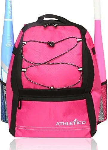 Athletico Youth Baseball Bag Bat Backpack For Baseball, Tball & Softball Equipment & Gear Holds Bat, Helmet, Glove Fence Hook (Blue)