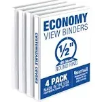 Samsill Economy 0.5 inch 3 Ring Binder, Made in The USA, Round Ring Binder, Customizable Clear View Cover, White, 4 Pack (MP48517)