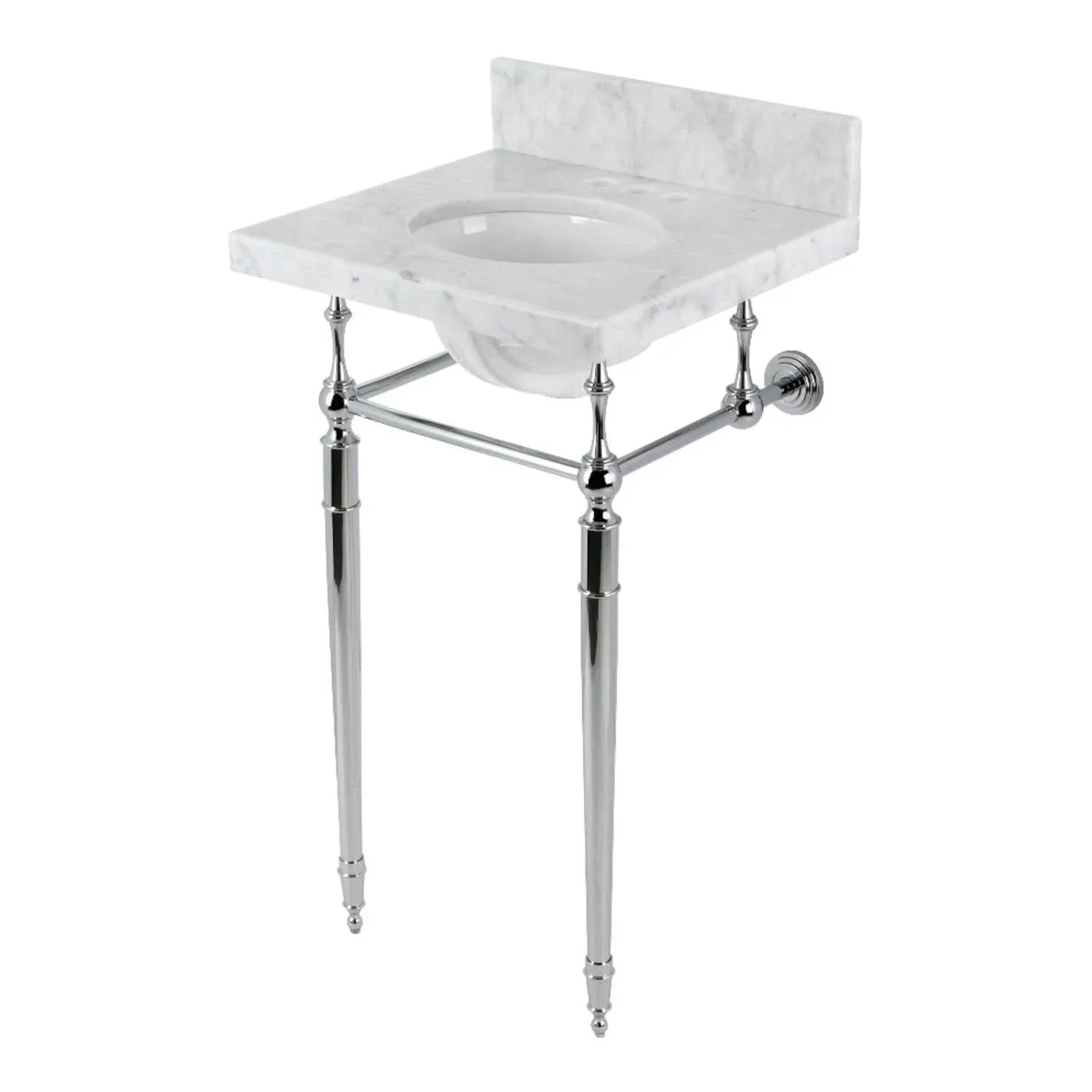 Kingston Brass KVPB1917M341ST Edwardian 19" Carrara Marble Console Sink with Brass Legs (4" Faucet Drillings), Marble White/- Polished Chrome