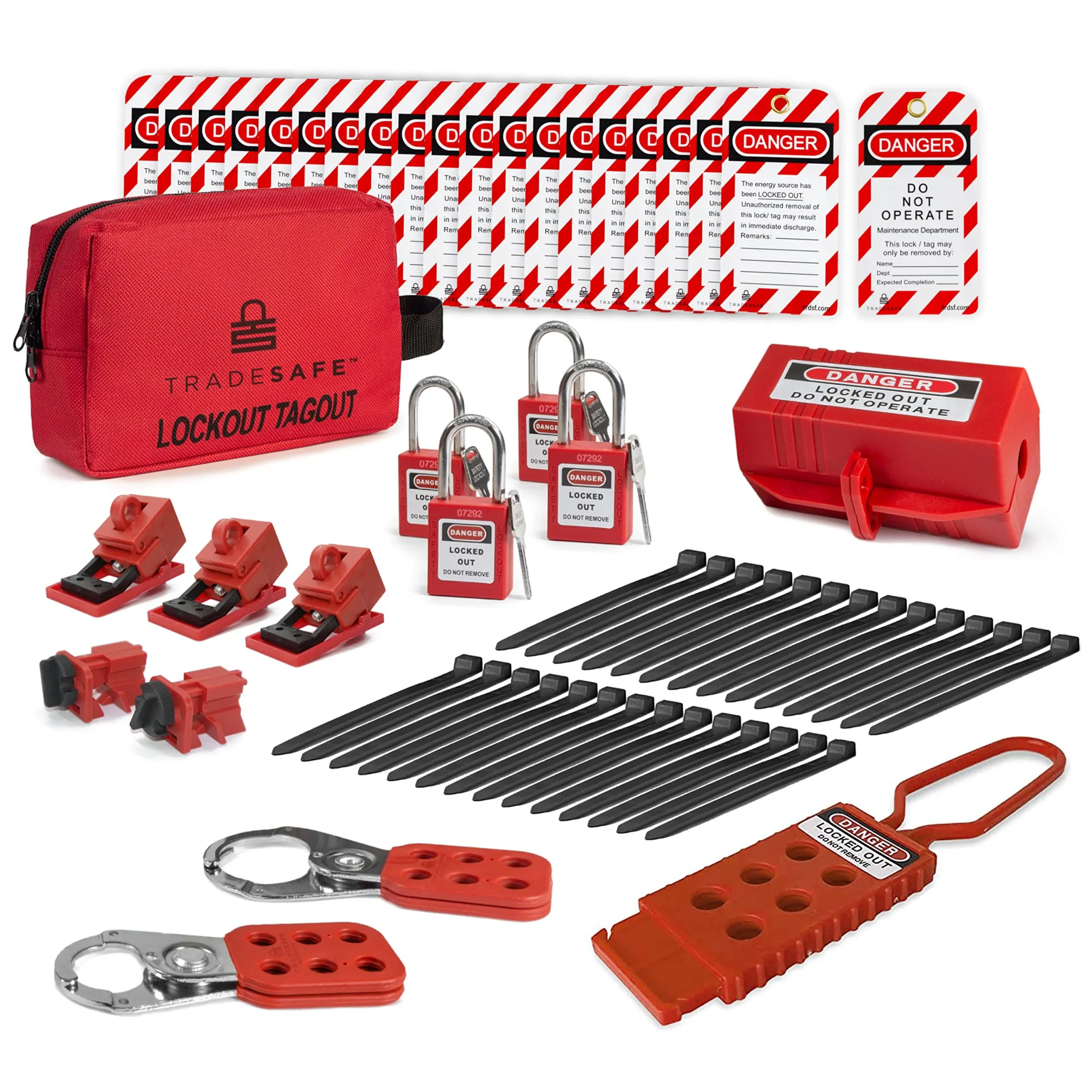 TRADESAFE Electrical Lockout Tagout Kit - Hasps, Clamp on and Universal Multipole ...