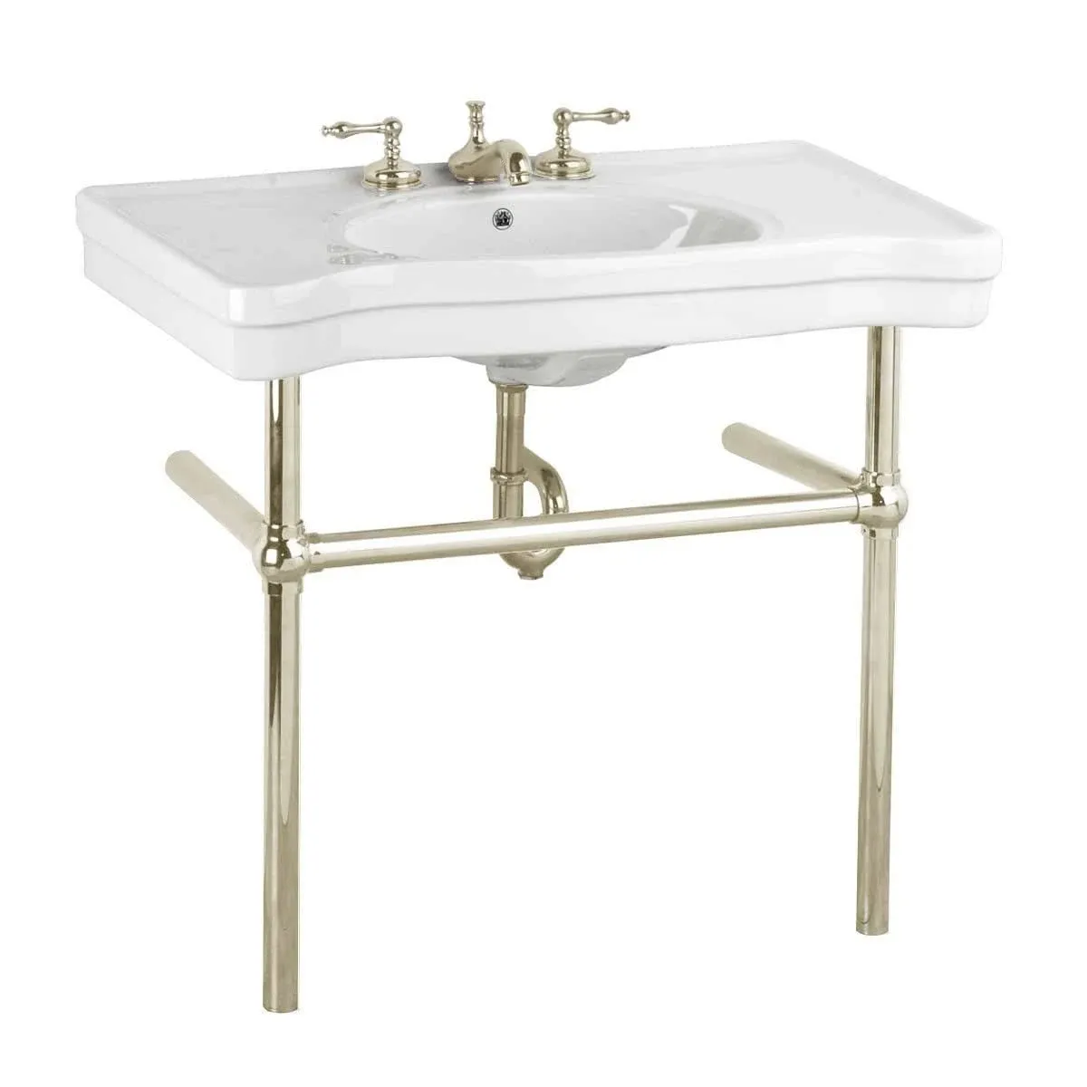 Renovators Supply White Console Sink Deluxe Belle Epoque Porcelain with Satin Nickel Bistro Legs