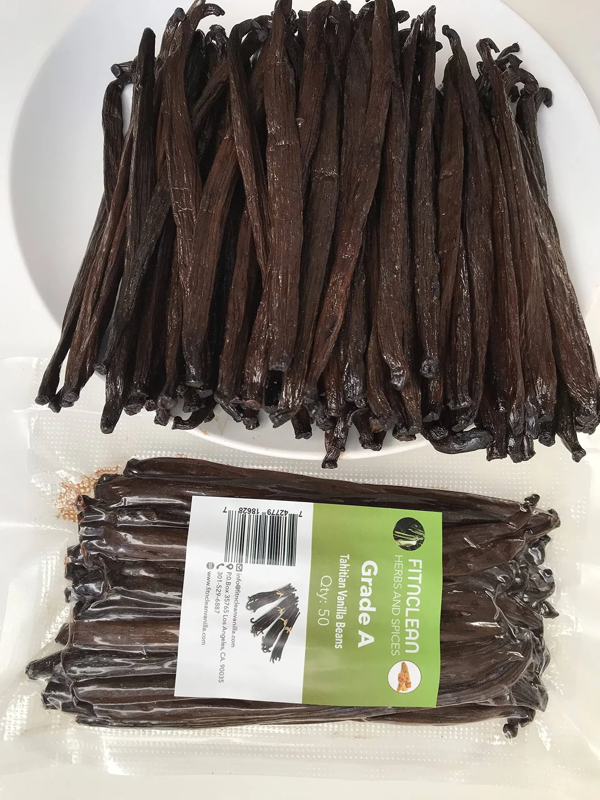 50 Tahitian Vanilla Beans Grade A for Baking, Extract and Paste. 5 by Fitnclean Vanilla. Bulk Fresh Raw Non-GMO Whole Gourmet Pods