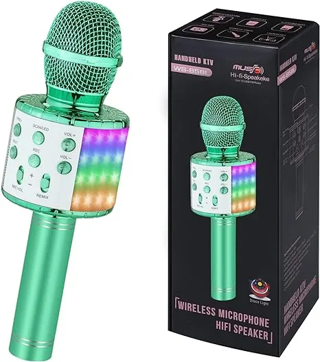 Bluetooth Karaoke Microphone Wireless Machine: Handheld Karaoke Mic Speaker for Kids Adults Singing Black