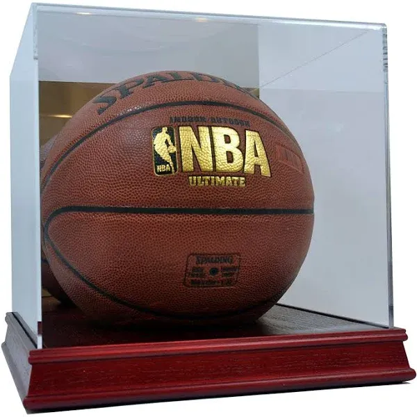 Deluxe Acrylic Wood Base Basketball Display Case W Mirror Back