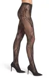 Signature Sheer Feather Lace Net Tights In Black