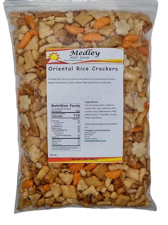 Medley Hills Farm Oriental rice crackers japanese Crunchy & Spicy | in Resealable Bag | 2 lbs