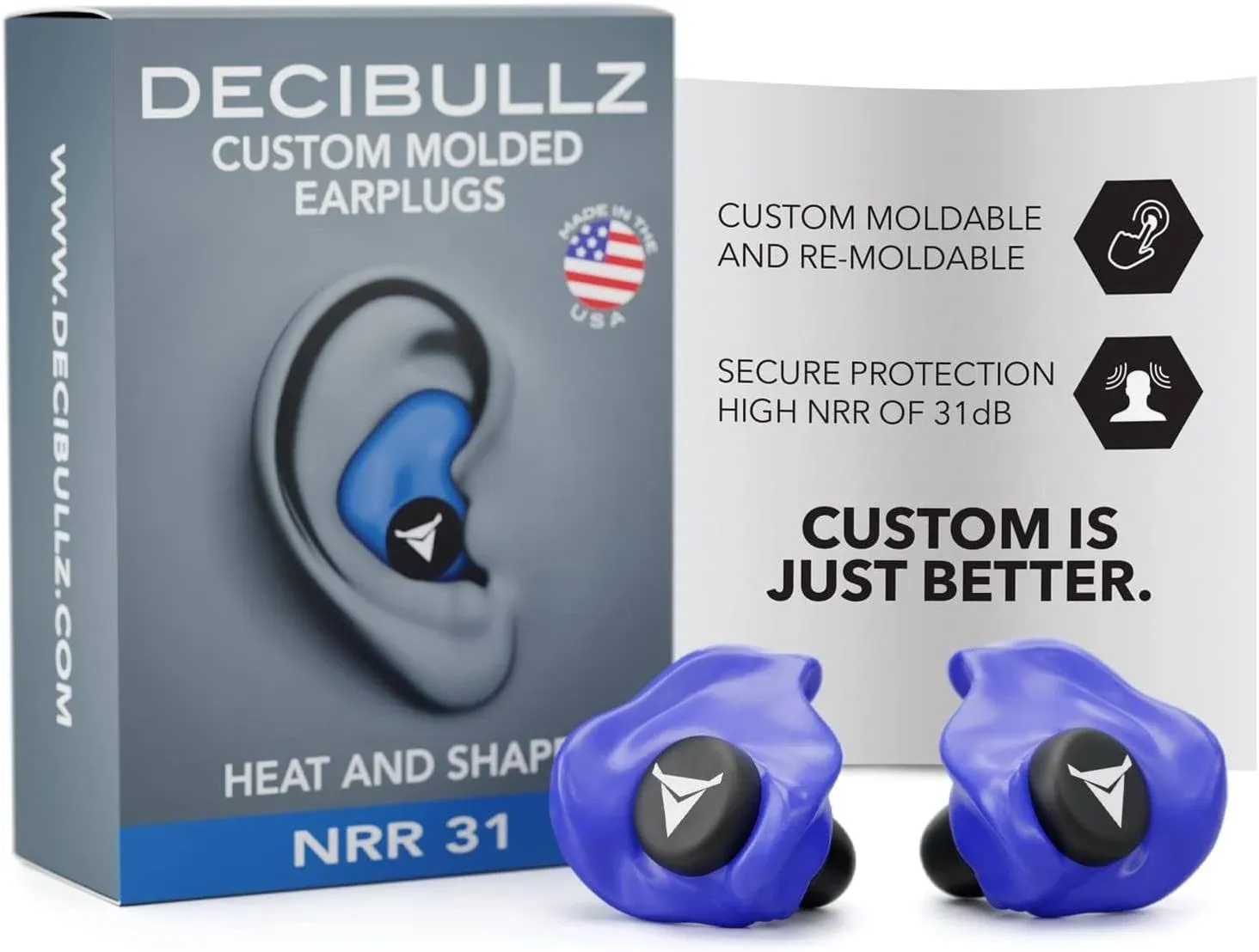 Decibullz - Custom Molded Earplugs, 31dB Highest NRR, Comfortable Hearing ...