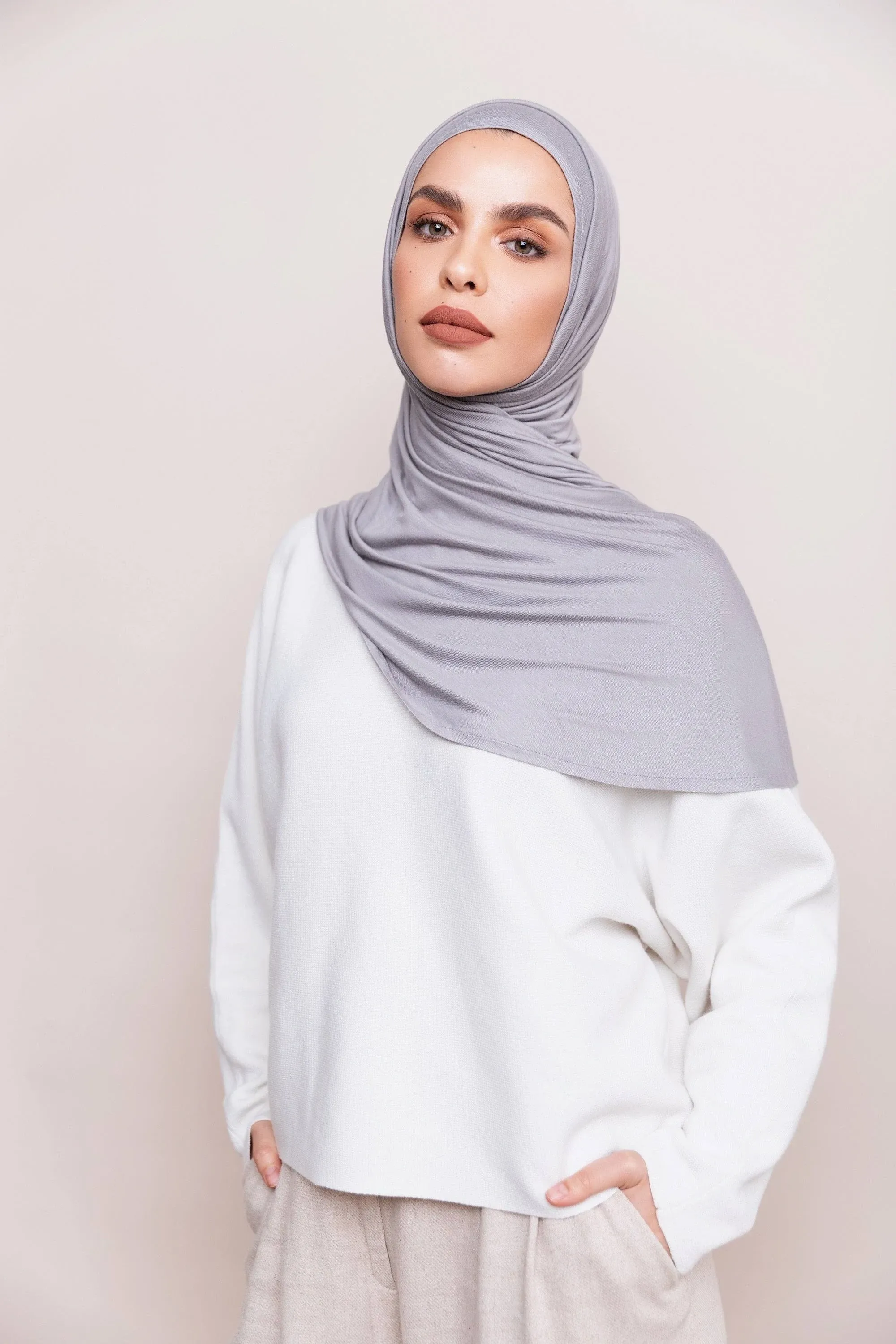 Modefa Long Pleated One Piece Instant Jersey Hijab - Beige