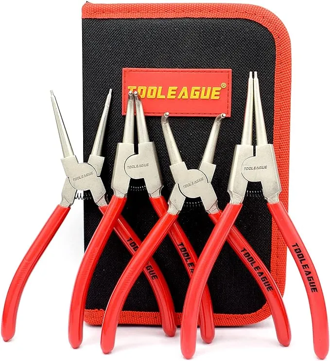 TOOLEAGUE 4 Pcs Snap Ring Pliers Set, Circlip Pliers, 7 Inches Internal/External Heavy Duty for Ring Remover Retaining S