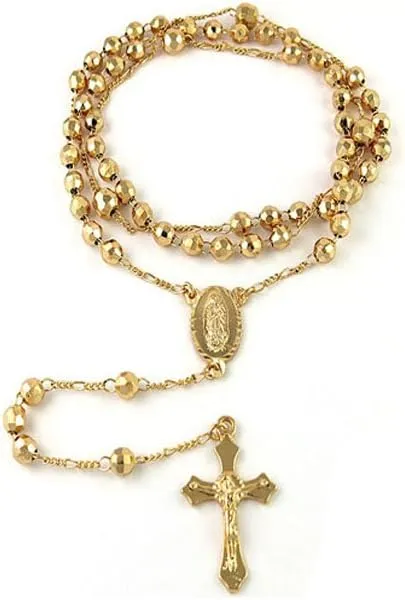 Verona Jewelers 24&#034; Gold Plated Rosary Necklace, Gold, Silver, Rod,Tri Color