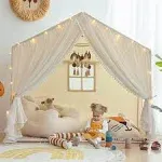 Kids Play Tent, Kids Tent Large Princess Castle Pompoms Play Tent Indoor Playhouse Tent for Girl, Gift with Star Lights