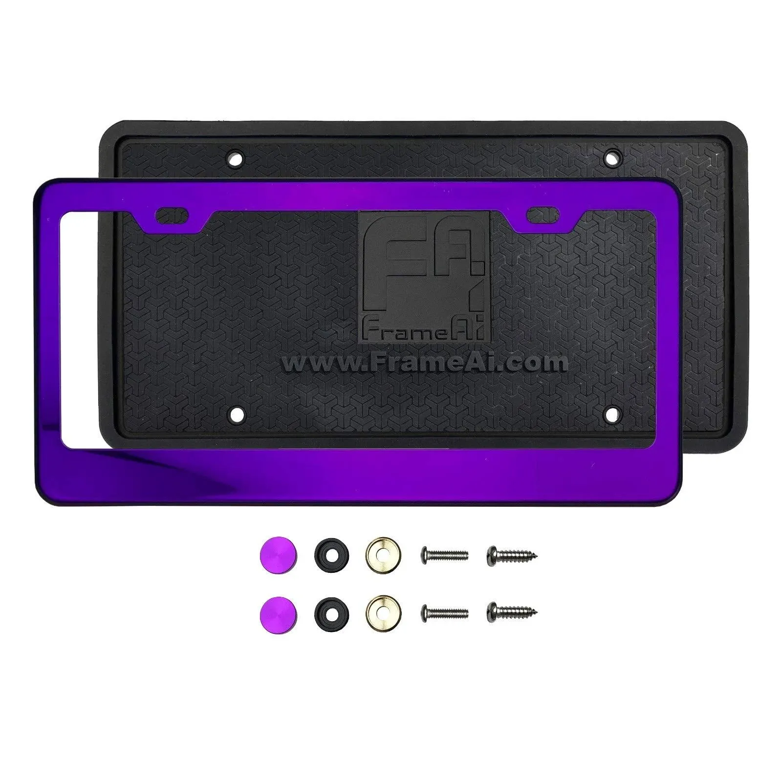 Silicone back Guard license Purple Chrome Mirror License Frame+Screw Cap