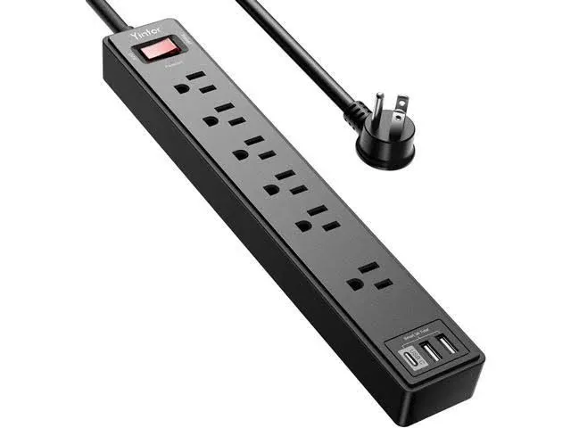 6 Ft Power Strip Surge Protector - Yintar Extension Cord with 6 AC Outlets and 3 USB Ports for Home, Office, Dorm Essentials, 1680 Joules, ETL Listed, Black