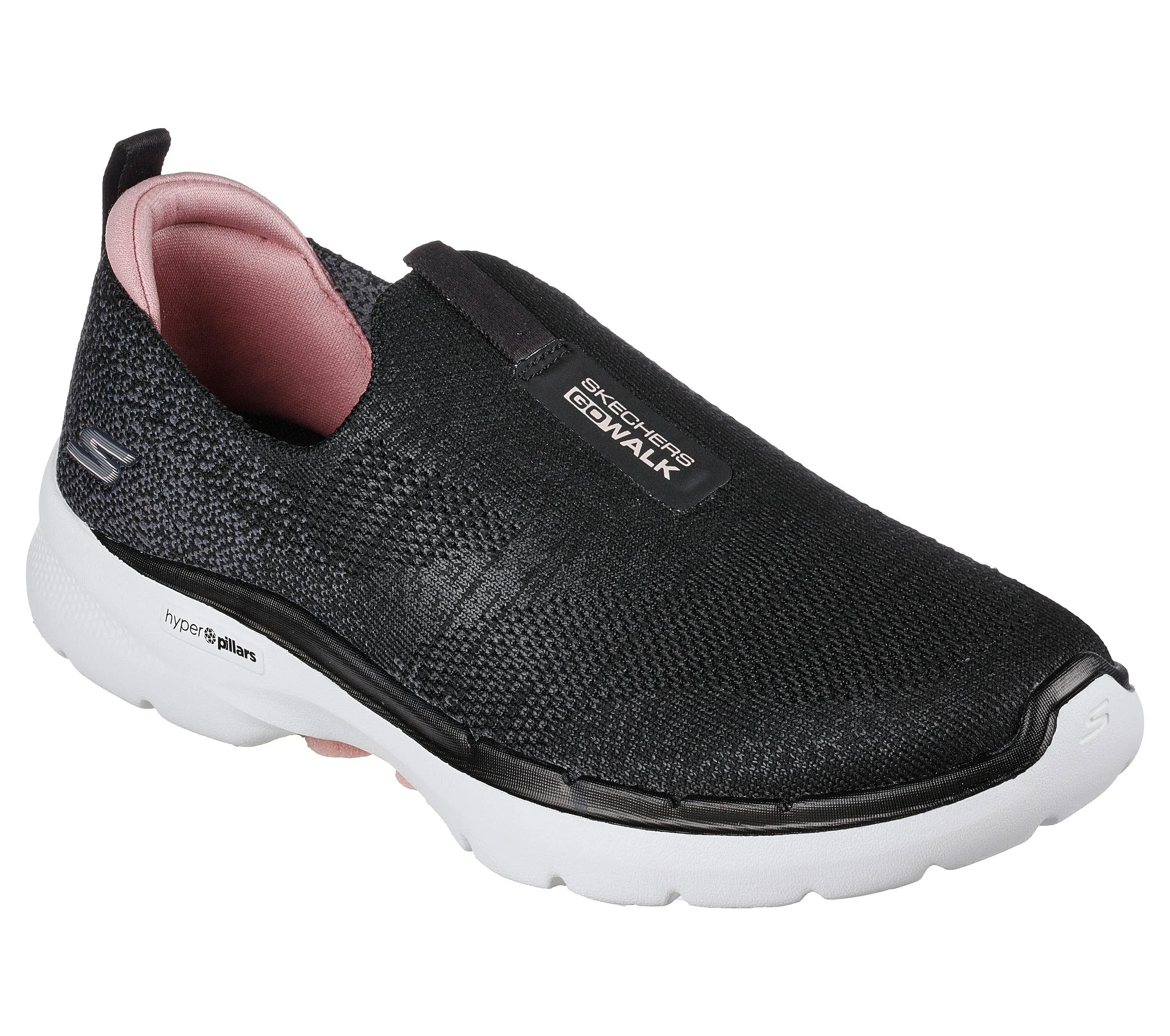 "Women's Wide Fit Skechers 124502 Go Walk 6 Glimmering Trainers - Black/Pink"