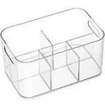 5-Compartment Clear Plastic Bin - Divided Art Supplies, Cosmetic Makeup Caddy Or