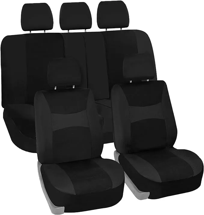 Juego completo de fundas de asiento de coche de tela FH Group, ajuste universal, fundas de asiento delantero lavables y de respaldo bajo para automóvil, compatible con airbag, asiento trasero dividido para SUV, sedán, furgoneta, color negro