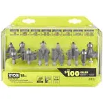 Ryobi A25R151 Shank Carbide Router Bit Set (15-Piece)