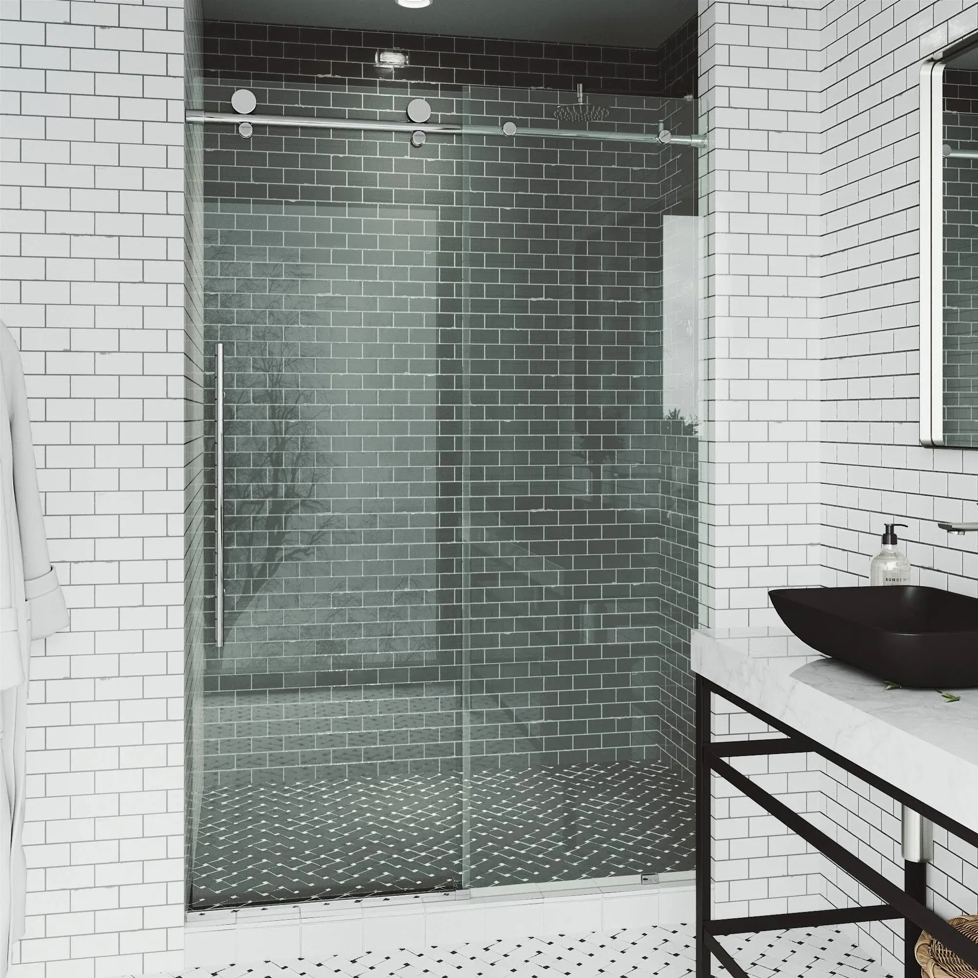 Elan 76" High x 48" Wide Sliding Frameless Shower Door with Clear Glass